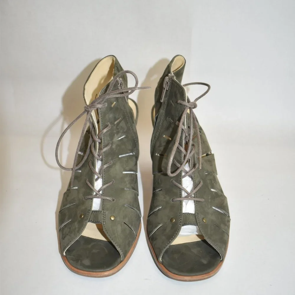$400 PAUL GREEN  Cosmo Peep Sandal NUBUCK BOOTIE CAYANNE OLIVE 6.5 (RB)